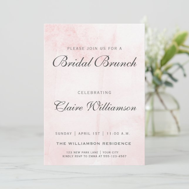 Elegant Blush Watercolor Bridal Brunch Invitation (Standing Front)