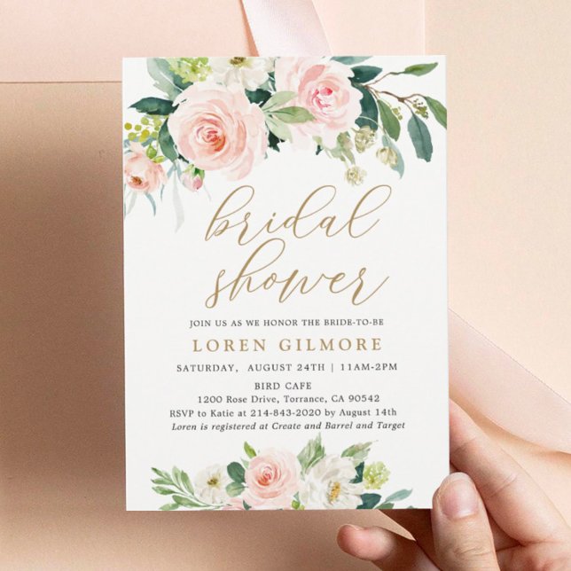 Elegant Blush Watercolor Floral Bridal Shower Invitation (Creator Uploaded)