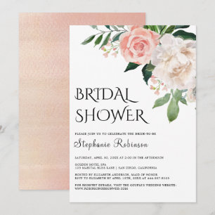 Elegant Blush Watercolor Floral Bridal Shower Invitation