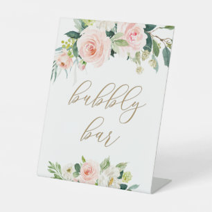 Elegant Blush Watercolor Floral Bubbly Bar Sign