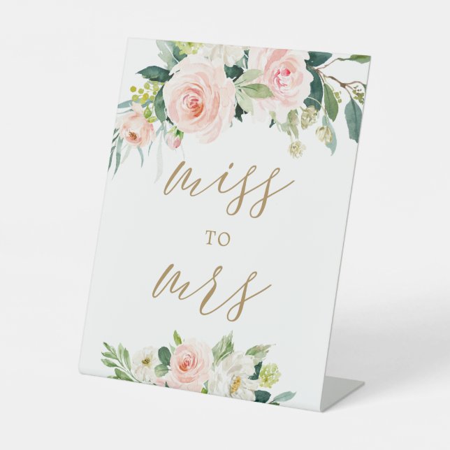 Elegant Blush Watercolor Floral Miss To Mrs Sign (Front)