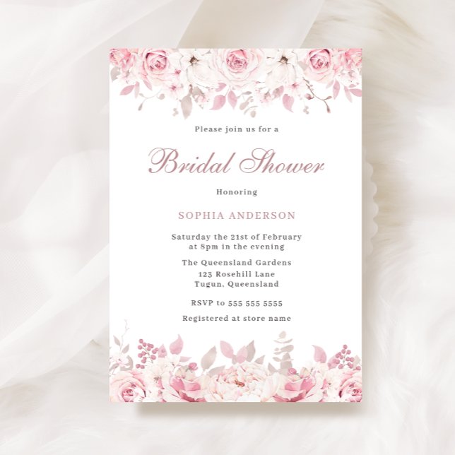 Elegant Blush Watercolor Floral Rose Bridal Shower Invitation (Creator Uploaded)