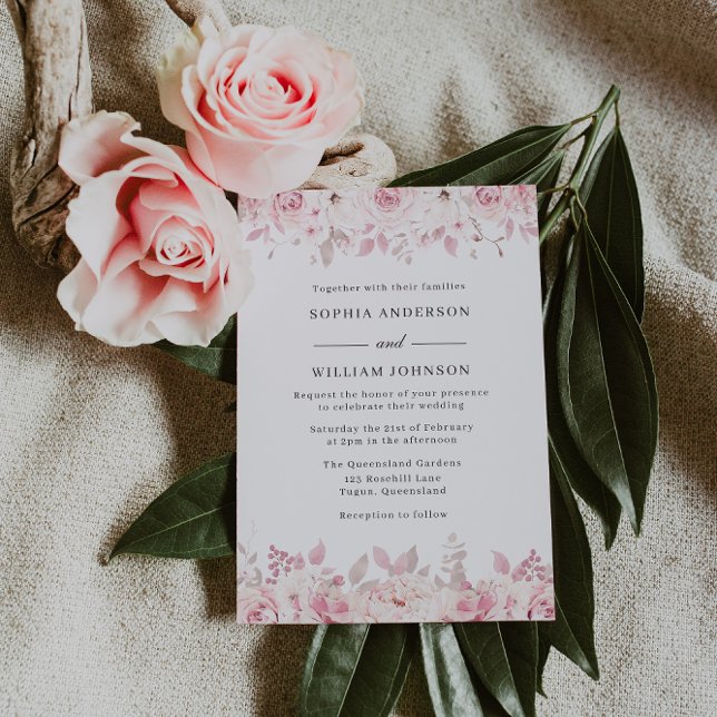 Elegant Blush Watercolor Floral Roses Wedding Invitation (Creator Uploaded)