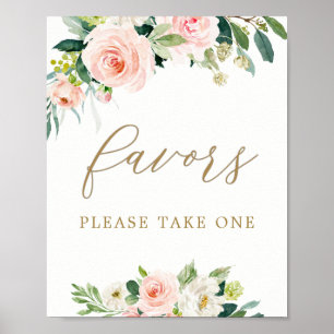 Elegant Blush Watercolor Floral Treat Favors Poster