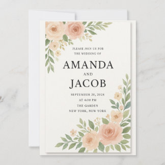 Elegant Blush Watercolor Floral Wedding Invitation