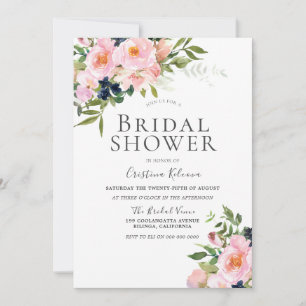 Elegant Blush Watercolor Flowers Bridal Shower Invitation