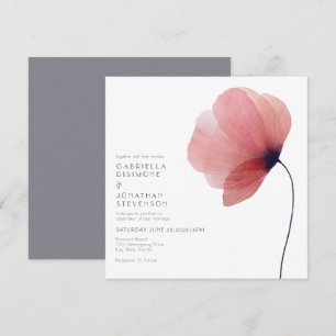 Elegant  Blush Watercolor Poppy Grey Wedding Invitation