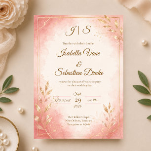 Elegant Blush Watercolor Wedding Invitation