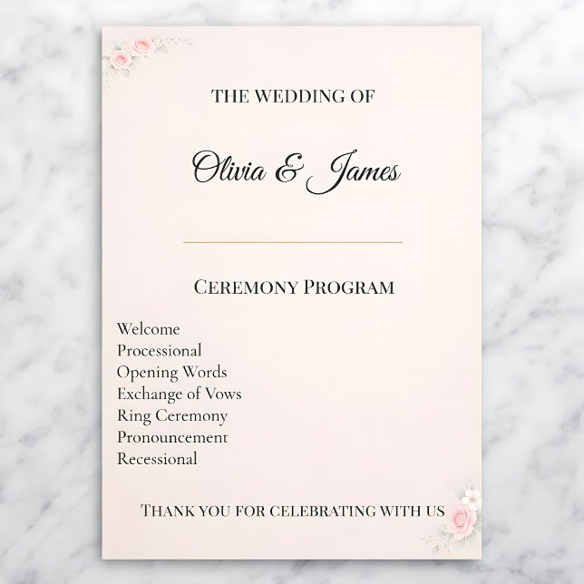 Elegant Blush Wedding Program Card (Creator Uploaded)