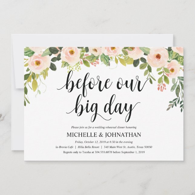 Elegant Blush Wedding Rehearsal Dinner Invites (Front)