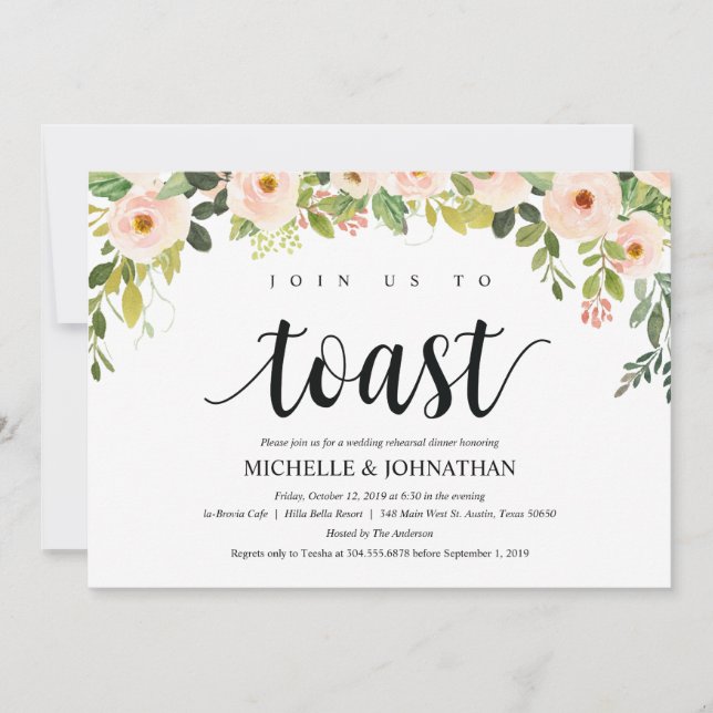 Elegant Blush Wedding Rehearsal Dinner Invites (Front)