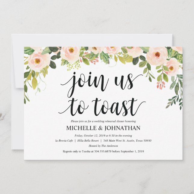 Elegant Blush Wedding Rehearsal Dinner Invites (Front)