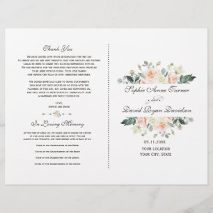 Elegant Blush White Cream Floral Wedding Program
