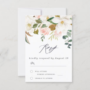 Elegant Blush & White Florals Modern Wedding RSVP Card