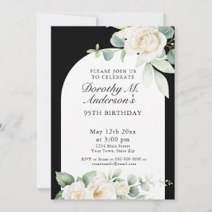 Elegant Blush White Roses 95th Birthday Party  Invitation