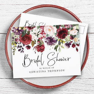 Elegant Blush Wine Floral Bridal Shower Invitation