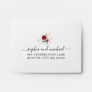 Elegant Blush Wine Floral Gold Wedding Envelope