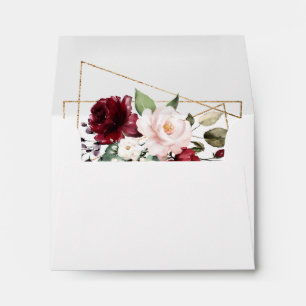 Elegant Blush Wine Floral Gold Wedding RSVP Envelope