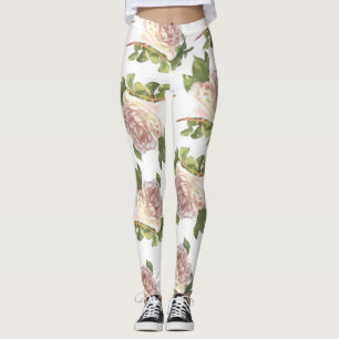Elegant blushing pink white florals roses leggings