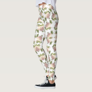 Elegant blushing pink white florals roses leggings
