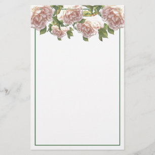 Elegant blushing pink white florals roses stationery