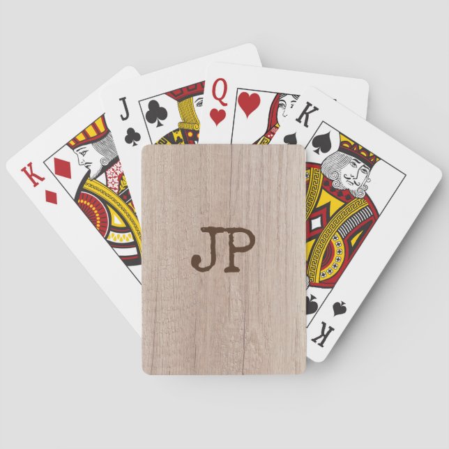 Elegant Board Wood Plank Look Monogram Template Playing Cards (Back)