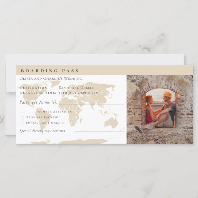 Elegant Boarding Pass Ticket Destination Wedding (Front)