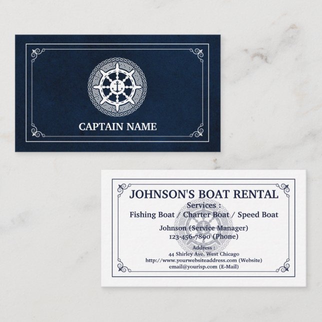 Elegant Boat Rental (Personalise) Business Card (Front/Back)