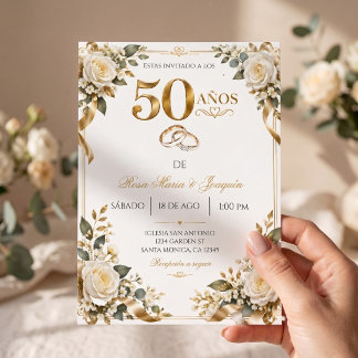 Elegant Bodas de Oro 50th Wedding Anniversary  Invitation