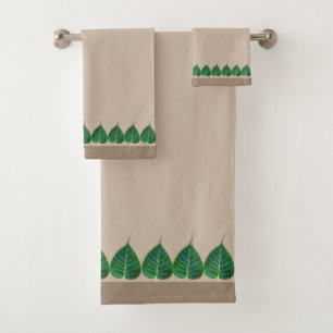 Elegant Bodhi Leaves on Light Lucky Beige Bath Towel Set
