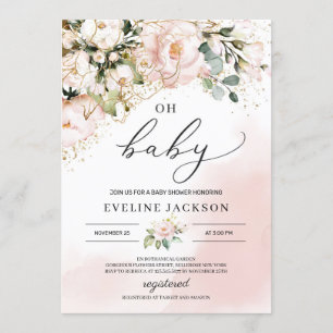 Elegant bohemian blush pink floral oh baby shower invitation