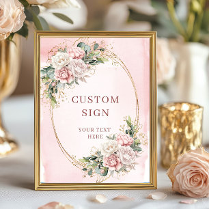 Elegant Bohemian Blush Pink Greenery Custom Sign