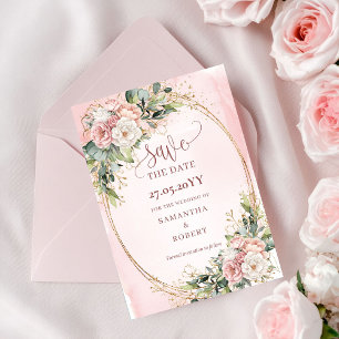 Elegant Bohemian Blush Pink Greenery Save The Date