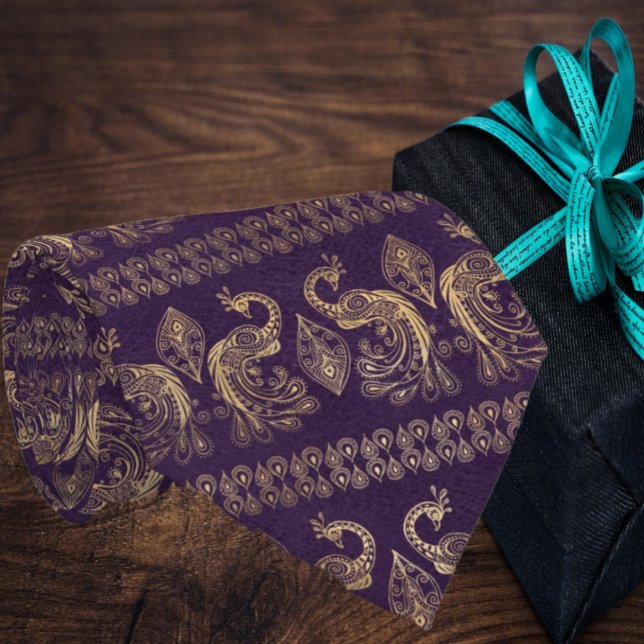 Elegant Bohemian Boho Rose Gold Peacock Purple Tie (Creator Uploaded)