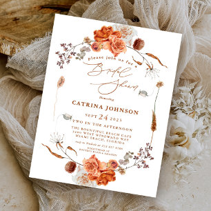 Elegant Bohemian Burnt Orange Floral Bridal Shower Invitation