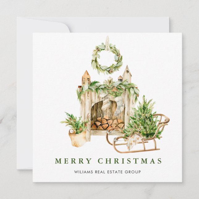 Elegant Bohemian Christmas Composition Corporate Holiday Card (Front)