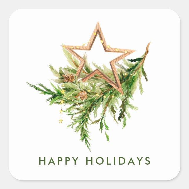 Elegant Bohemian Christmas Composition Holiday Square Sticker (Front)