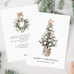 Elegant Bohemian Christmas Pine Tree Greeting Holiday Card