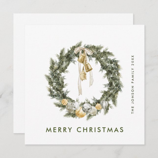 Elegant Bohemian Christmas Pine Wreath Greeting Holiday Card (Front/Back)