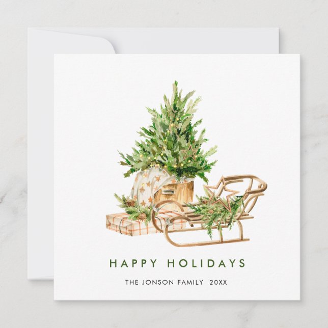 Elegant Bohemian Christmas Tree Composition Holiday Card (Front)