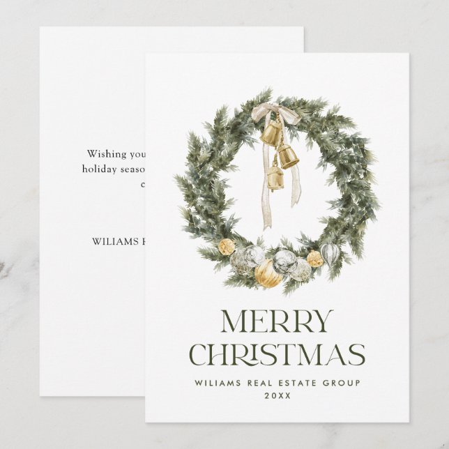 Elegant Bohemian Christmas Wreath Greeting Company Holiday Card (Front/Back)