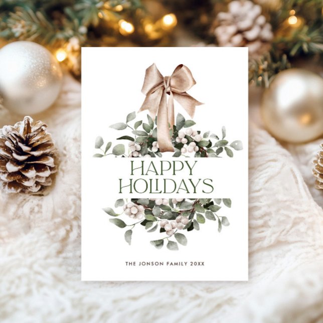 Elegant Bohemian Christmas Wreath Greeting Holiday Card (Creator Uploaded)