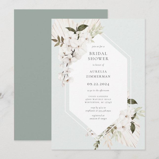 Elegant Bohemian Floral Bridal Shower Invitation (Front/Back)