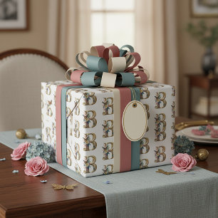 Elegant bohemian floral letter B Wrapping Paper
