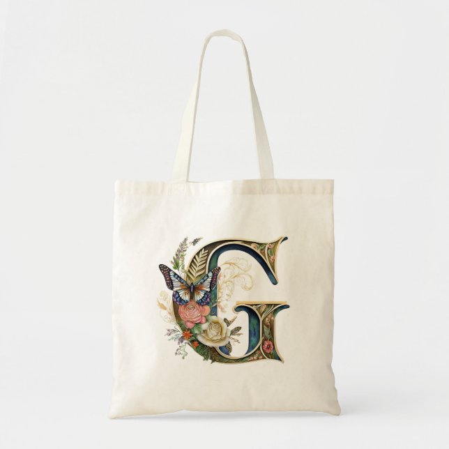 Elegant bohemian floral letter G Tote Bag (Front)