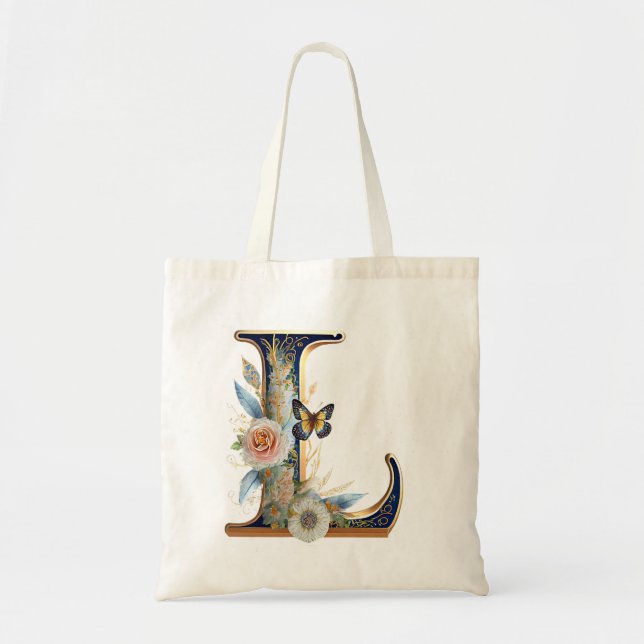 Elegant bohemian floral letter L Tote Bag (Front)