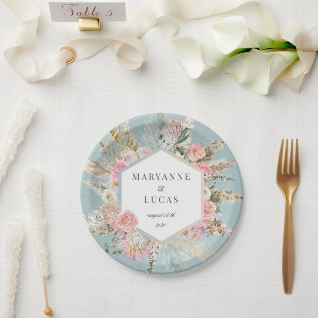 Elegant Bohemian Floral Monogram Paper Plate (Wedding)