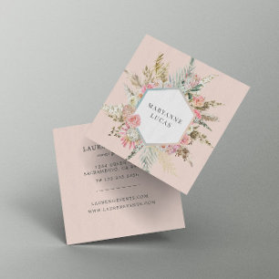 Elegant Bohemian Floral Monogram Square Business Card