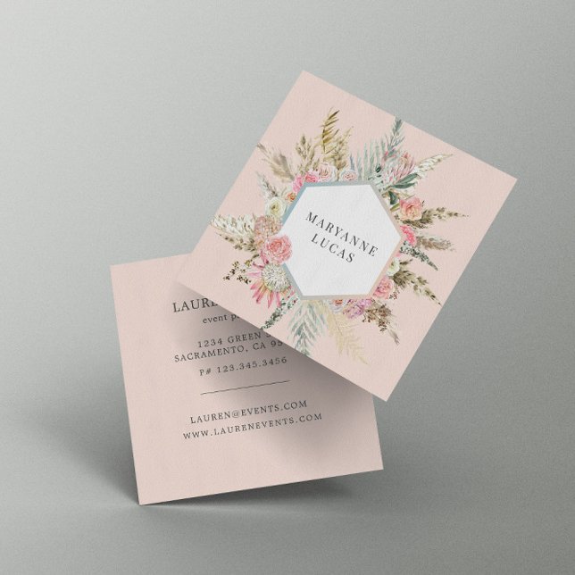 Elegant Bohemian Floral Monogram Square Business Card (Creator Uploaded)
