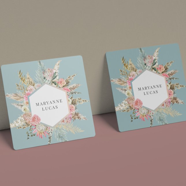 Elegant Bohemian Floral Monogram  Square Business Card (Creator Uploaded)